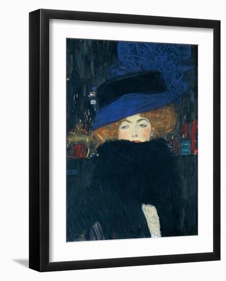 Lady with a Hat and a Feather Boa-Gustav Klimt-Framed Giclee Print