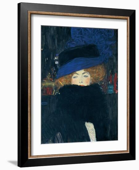 Lady with a Hat and a Feather Boa-Gustav Klimt-Framed Giclee Print