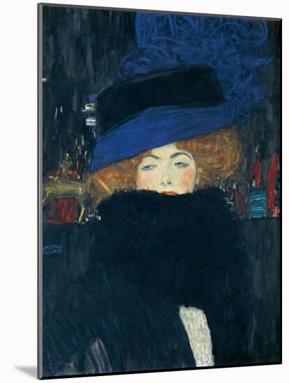 Lady with a Hat and a Feather Boa-Gustav Klimt-Mounted Giclee Print