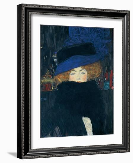 Lady with a Hat and a Feather Boa-Gustav Klimt-Framed Giclee Print