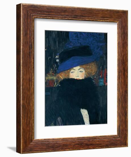 Lady with a Hat and a Feather Boa-Gustav Klimt-Framed Giclee Print