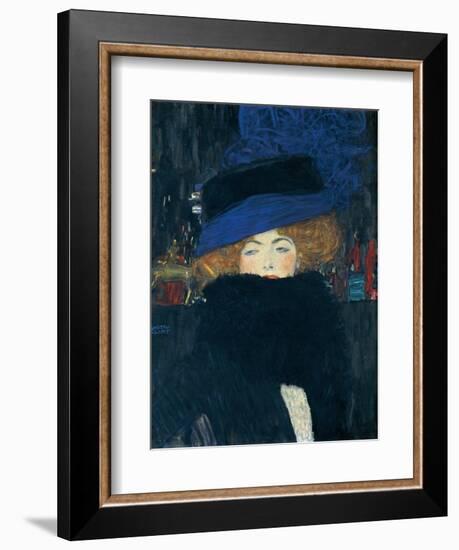 Lady with a Hat and a Feather Boa-Gustav Klimt-Framed Giclee Print