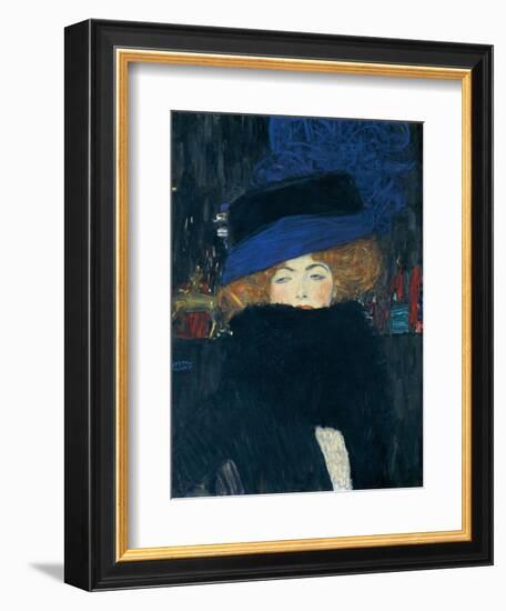 Lady with a Hat and a Feather Boa-Gustav Klimt-Framed Giclee Print