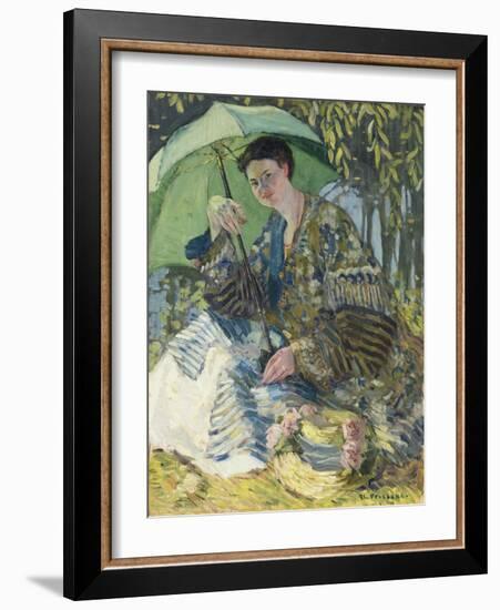 Lady with a Parasol, C.1905-Frederick Carl Frieseke-Framed Giclee Print