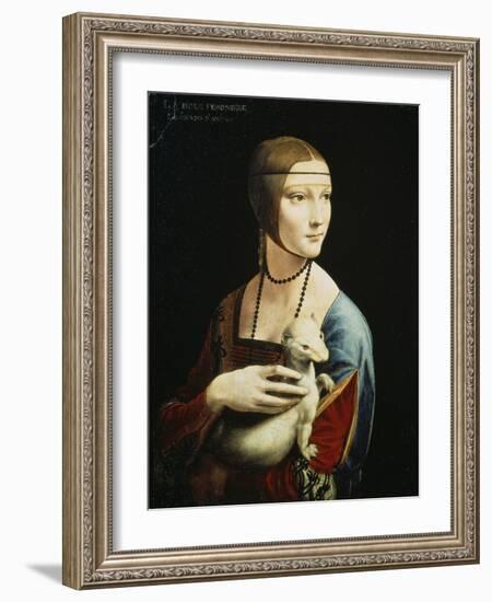 Lady with an Ermine (Portrait of Celilia Gallerani), C. 1490-Leonardo da Vinci-Framed Giclee Print