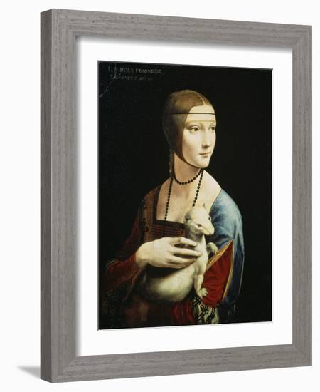 Lady with an Ermine (Portrait of Celilia Gallerani), C. 1490-Leonardo da Vinci-Framed Giclee Print