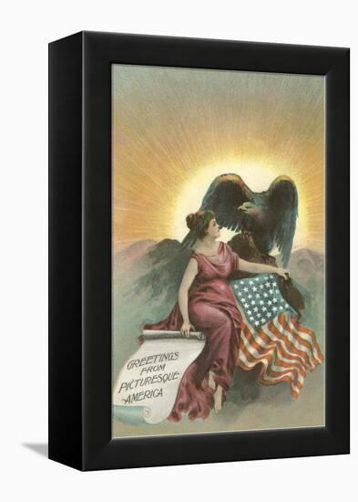 Lady with Eagle at Sunrise-null-Framed Stretched Canvas