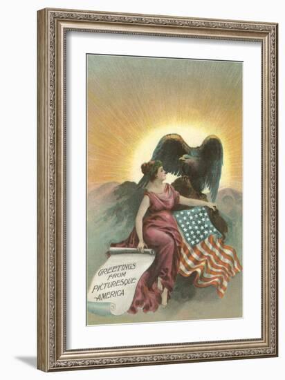 Lady with Eagle at Sunrise-null-Framed Art Print