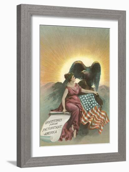 Lady with Eagle at Sunrise-null-Framed Art Print