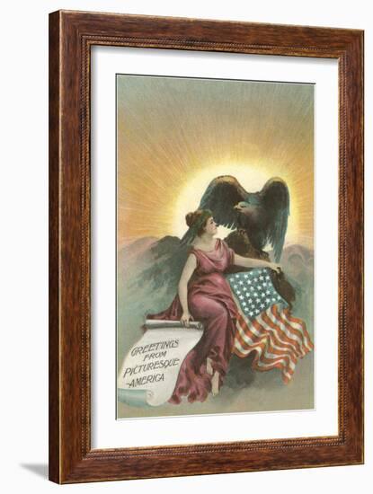 Lady with Eagle at Sunrise-null-Framed Art Print