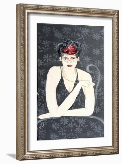 Lady with Fascinator and Red Flower, 2015-Susan Adams-Framed Giclee Print