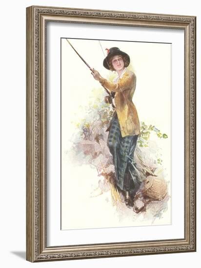 Lady with Fishing Rod-null-Framed Art Print