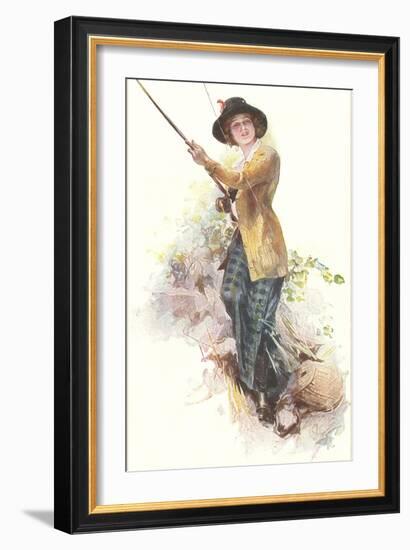 Lady with Fishing Rod-null-Framed Art Print