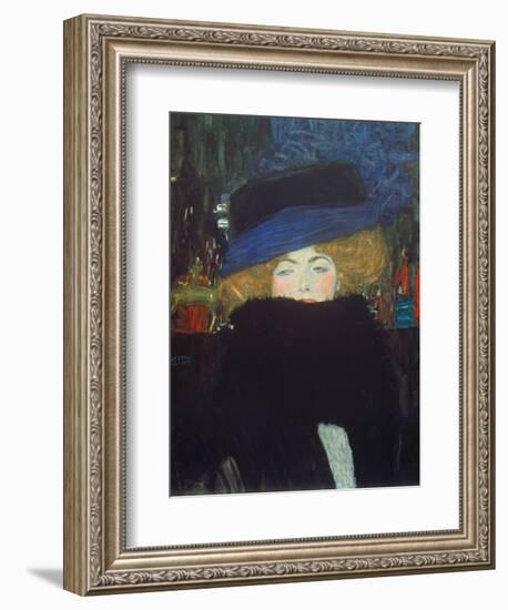 Lady with Hat and Feather Boa, 1909-Gustav Klimt-Framed Giclee Print