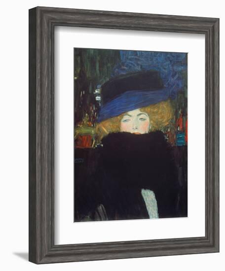 Lady with Hat and Feather Boa, 1909-Gustav Klimt-Framed Giclee Print