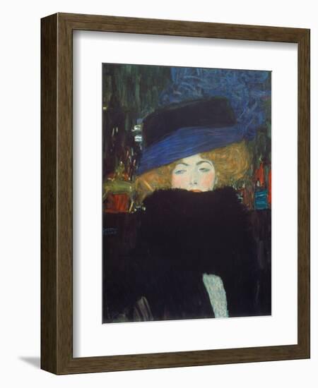 Lady with Hat and Feather Boa, 1909-Gustav Klimt-Framed Giclee Print