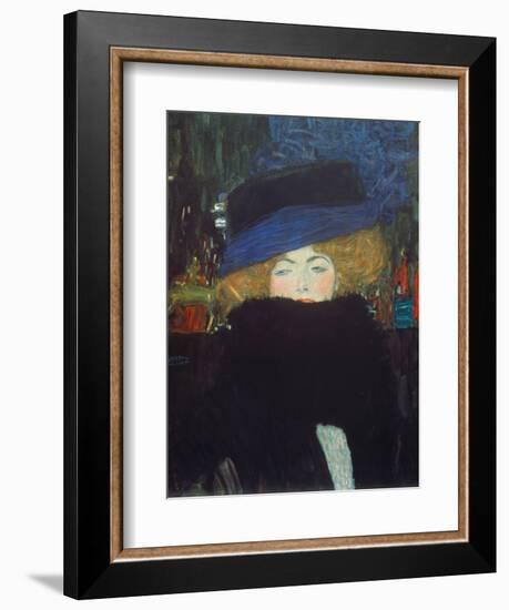 Lady with Hat and Feather Boa, 1909-Gustav Klimt-Framed Giclee Print