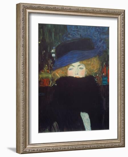 Lady with Hat and Feather Boa, 1909-Gustav Klimt-Framed Giclee Print