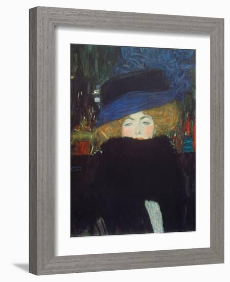 Lady with Hat and Feather Boa, 1909-Gustav Klimt-Framed Giclee Print