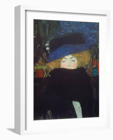 Lady with Hat and Feather Boa, 1909-Gustav Klimt-Framed Giclee Print