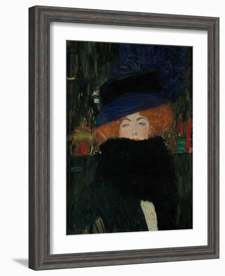 Lady with Hat and Feather Boa, 1909-Gustav Klimt-Framed Giclee Print