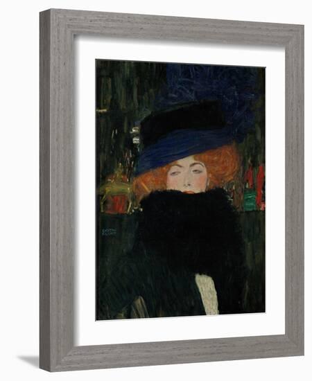 Lady with Hat and Feather Boa, 1909-Gustav Klimt-Framed Giclee Print