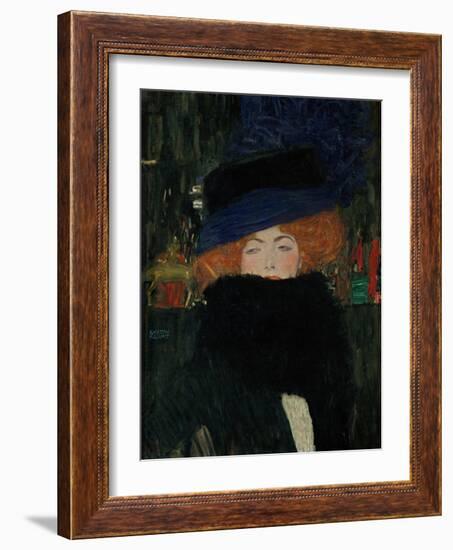 Lady with Hat and Feather Boa, 1909-Gustav Klimt-Framed Giclee Print