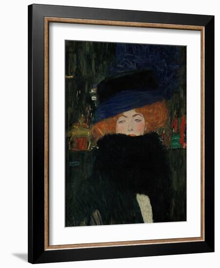 Lady with Hat and Feather Boa, 1909-Gustav Klimt-Framed Giclee Print