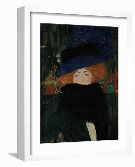 Lady with Hat and Feather Boa, 1909-Gustav Klimt-Framed Giclee Print