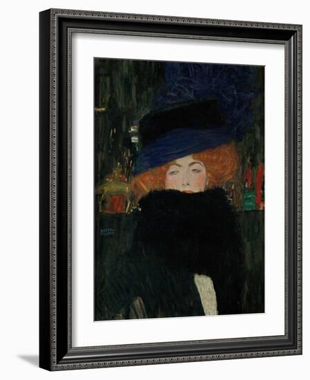 Lady with Hat and Feather Boa, 1909-Gustav Klimt-Framed Giclee Print