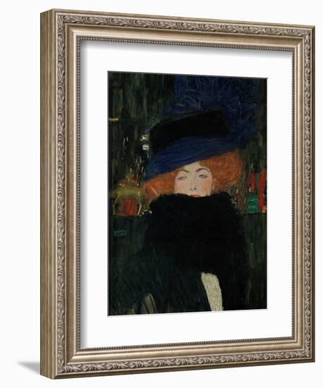 Lady with Hat and Feather Boa, 1909-Gustav Klimt-Framed Giclee Print