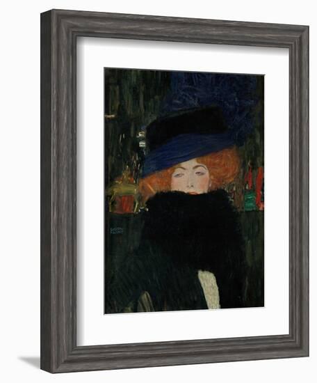 Lady with Hat and Feather Boa, 1909-Gustav Klimt-Framed Giclee Print