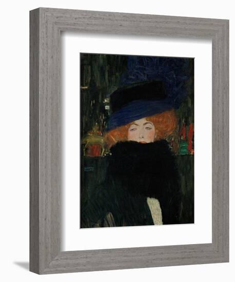 Lady with Hat and Feather Boa, 1909-Gustav Klimt-Framed Giclee Print