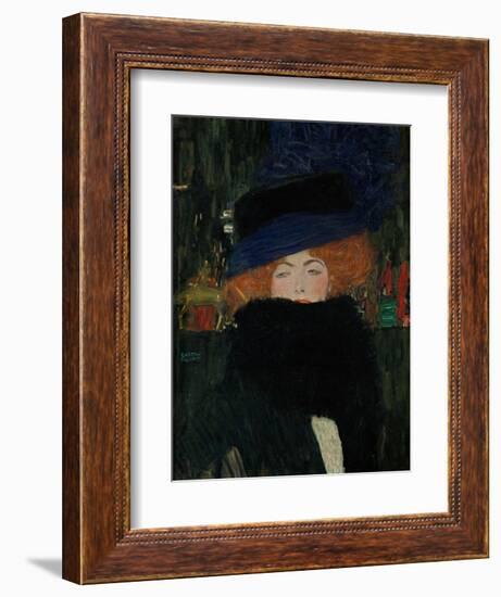 Lady with Hat and Feather Boa, 1909-Gustav Klimt-Framed Giclee Print