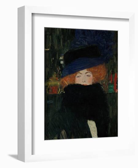 Lady with Hat and Feather Boa, 1909-Gustav Klimt-Framed Giclee Print