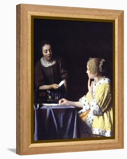 Lady with Her Maidservant Holding a Letter-Johannes Vermeer-Framed Premier Image Canvas