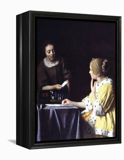 Lady with Her Maidservant Holding a Letter-Johannes Vermeer-Framed Premier Image Canvas