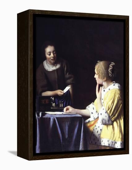 Lady with Her Maidservant Holding a Letter-Johannes Vermeer-Framed Premier Image Canvas