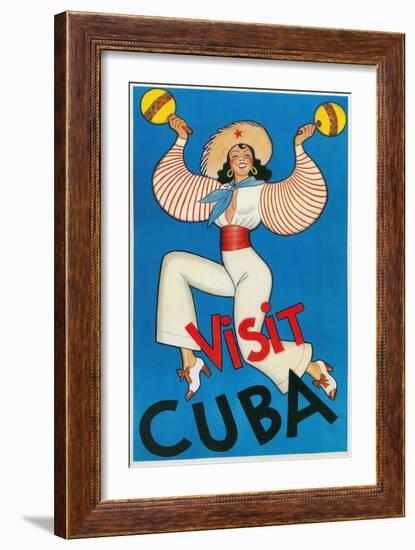 Lady with Maracas, Visit Cuba-null-Framed Art Print