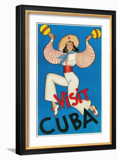 Lady with Maracas, Visit Cuba-null-Framed Art Print