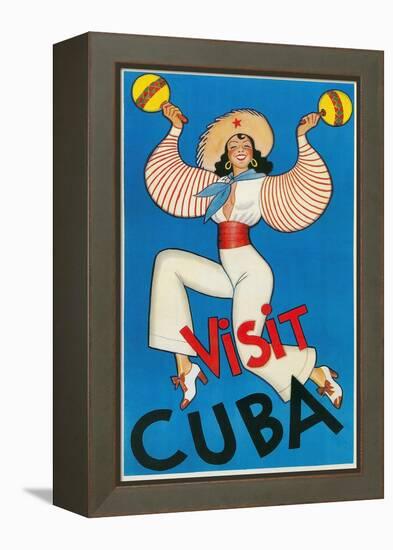 Lady with Maracas, Visit Cuba-null-Framed Stretched Canvas