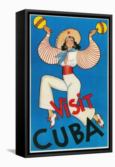 Lady with Maracas, Visit Cuba-null-Framed Stretched Canvas