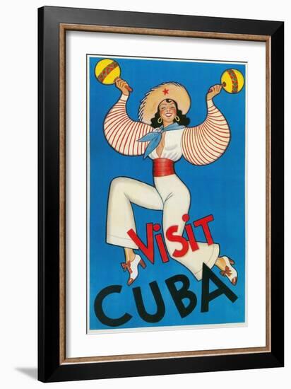 Lady with Maracas, Visit Cuba-null-Framed Premium Giclee Print