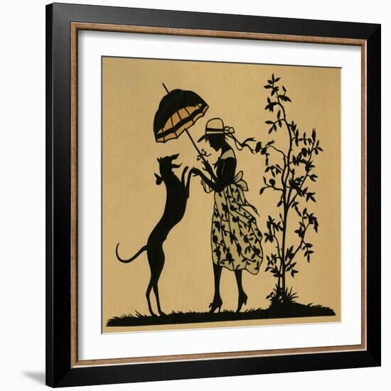 Lady with Parasol and Dog in a Garden-null-Framed Art Print