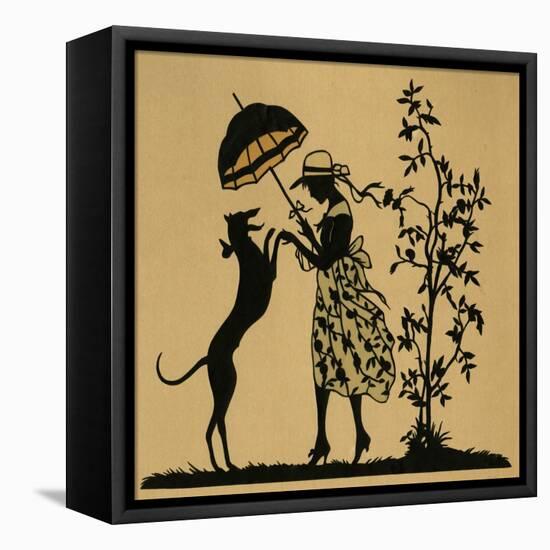 Lady with Parasol and Dog in a Garden-null-Framed Stretched Canvas