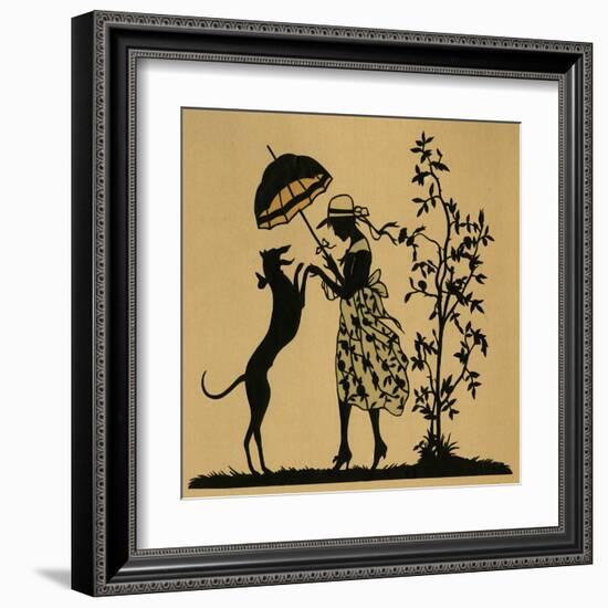 Lady with Parasol and Dog in a Garden-null-Framed Art Print