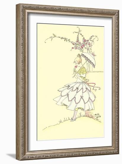 Lady with Parasol Smelling Flower-null-Framed Art Print