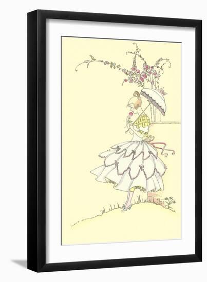 Lady with Parasol Smelling Flower-null-Framed Art Print