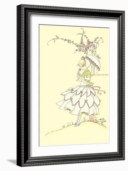 Lady with Parasol Smelling Flower-null-Framed Art Print