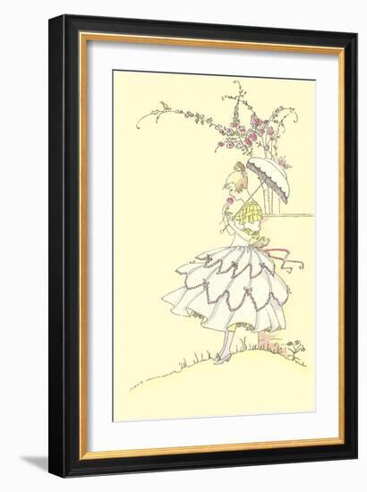 Lady with Parasol Smelling Flower-null-Framed Art Print